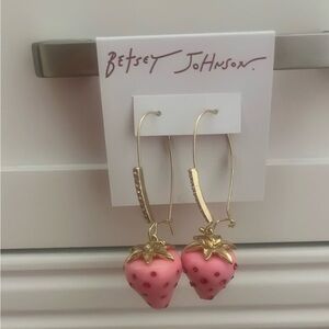 Betsey Johnson Gold & Pink Strawberry Drop Earrings